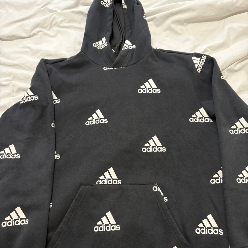 Adidas Men's Black and White Logo Hoodie